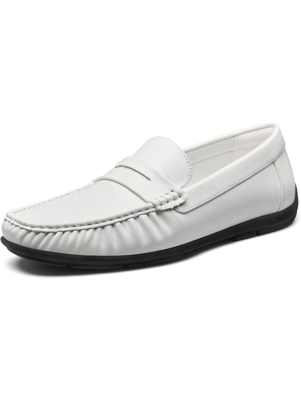 HEEZ Men's White PU Faux Leather Penny Loafers Slip On Casual Driving Shoes